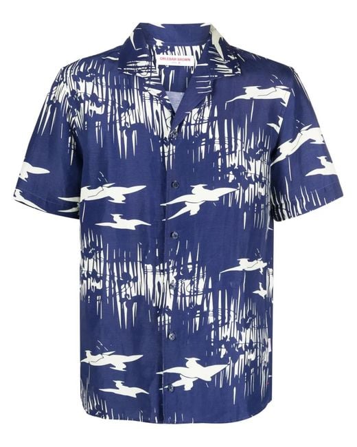 Orlebar Brown Blue Hibbert Graphic-Print Shirt for men