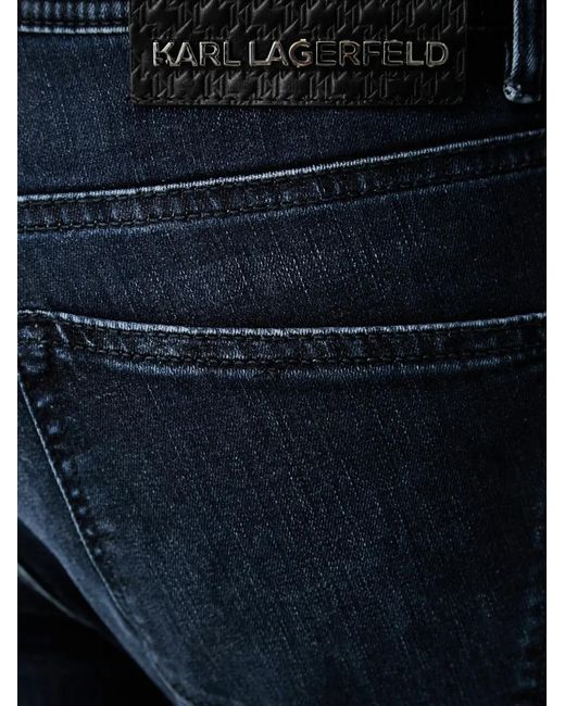 Karl Lagerfeld Blue Logo-Patch Whiskered Jeans for men