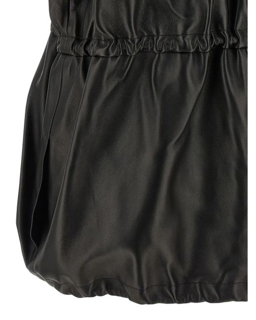 Magda Butrym ラッフル ハイネック レザージャケット Black
