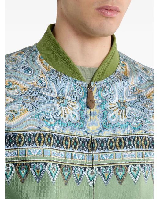 Etro Green Bomber Jacket With Paisley Print for men