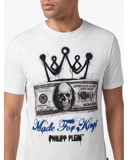 Philipp Plein White Jersey T-Shirt Crown Dollar for men