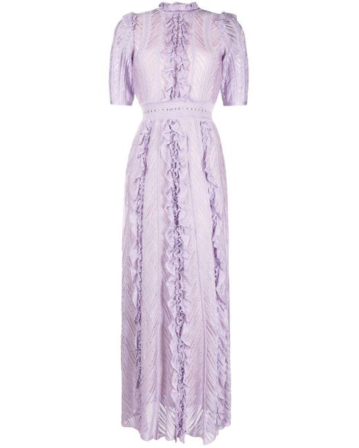 Antonino Valenti Ruffle Detail High Neck Dress in Purple | Lyst