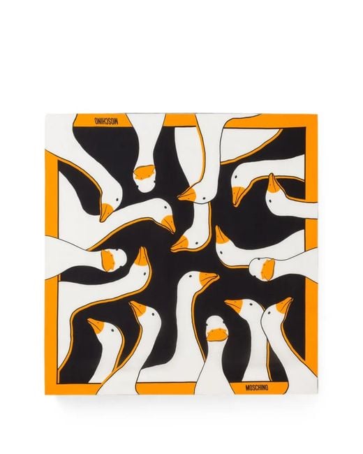 Moschino Black Goose-Print Silk Scarf