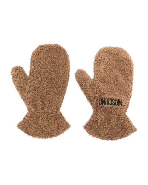 Moschino Natural Logo-embroidered Shearling Mittens