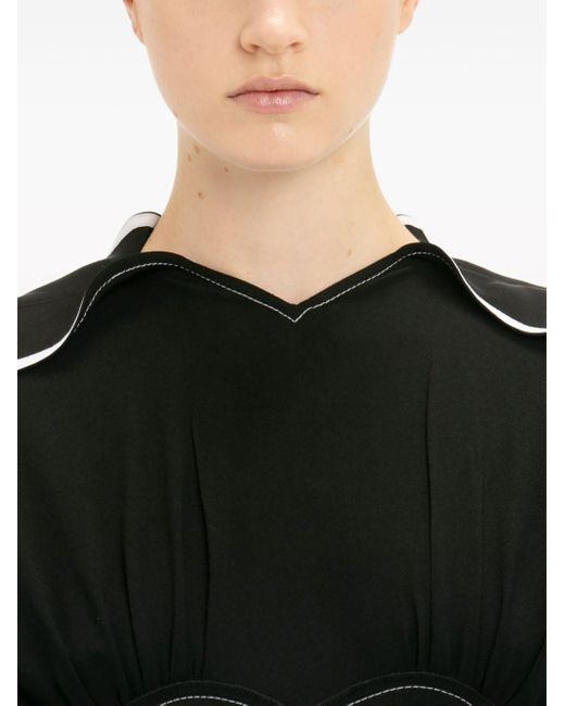 Victoria Beckham Black Draped-sleeve Flared Midi Dress