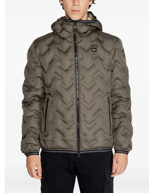 Blauer Gray Piery Chevron-Quilted Zip-Up Hooded Jacket for men
