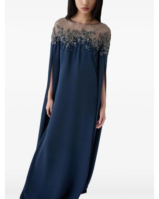 Carolina Herrera Blue Floral-Embroidered Maxi Dress
