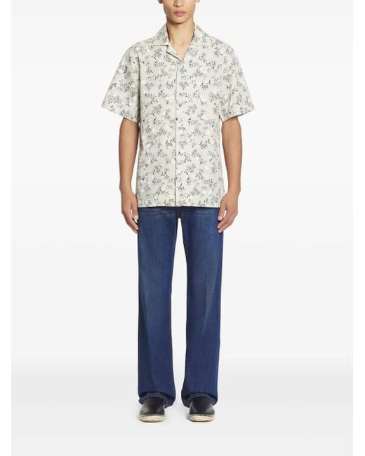 Lanvin White Short-Sleeved Shirt With All-Over Floral Print for men