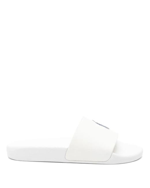 Polo Ralph Lauren White Polo Pony Slides