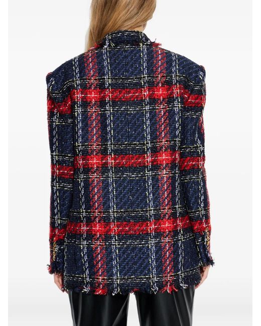 Balmain Blue Plaid-Check Tweed Blazer