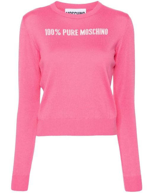 Moschino Pink Slogan Intarsia-Knit Jumper