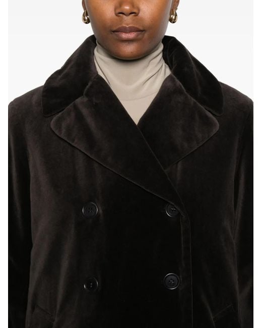Aspesi Black Double-Breasted Velvet Coat