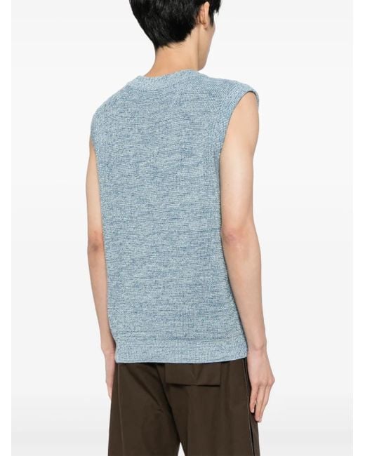 Maison Kitsuné Blue Embroidered-Logo V-Neck Cotton Vest for men