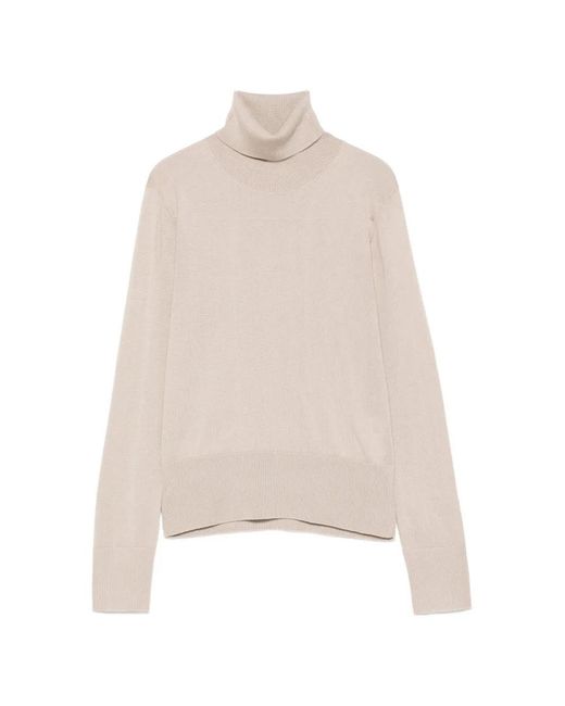 Alpha Studio White Roll-Neck Ribbed-Trim Sweater