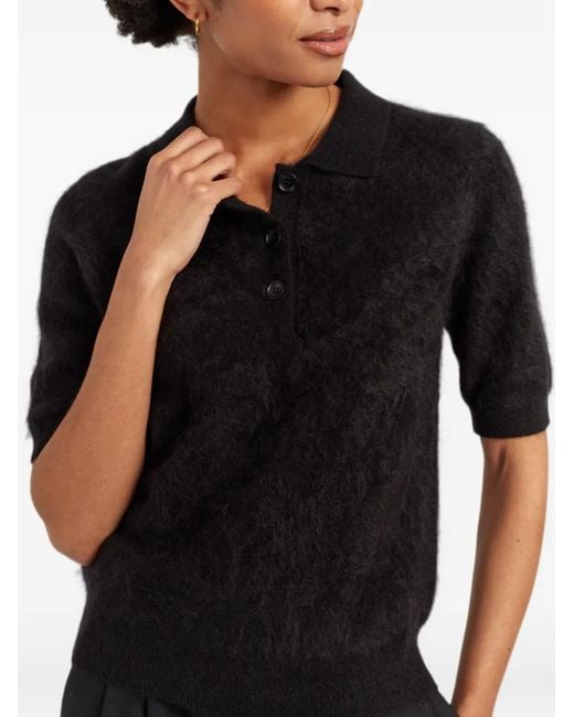Chinti & Parker Black Short-Sleeve Cashmere Polo Top