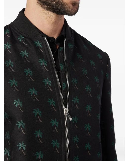 Billionaire Black Palm-Embroidered Bomber Jacket for men