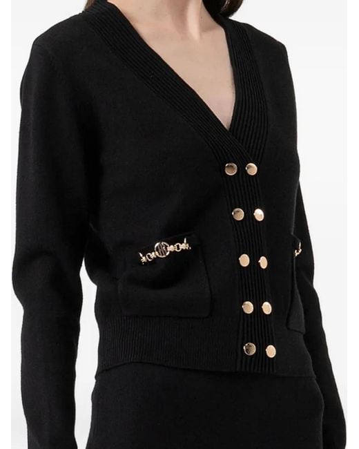 Fracomina Black Button Patch-Pocket Cardigan