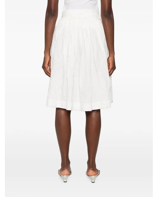 Ermanno Scervino White Belted Pleated Midi Skirt