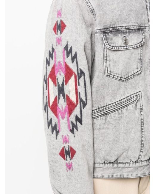Isabel Marant Gray Motif-embroidered Denim Jacket for men