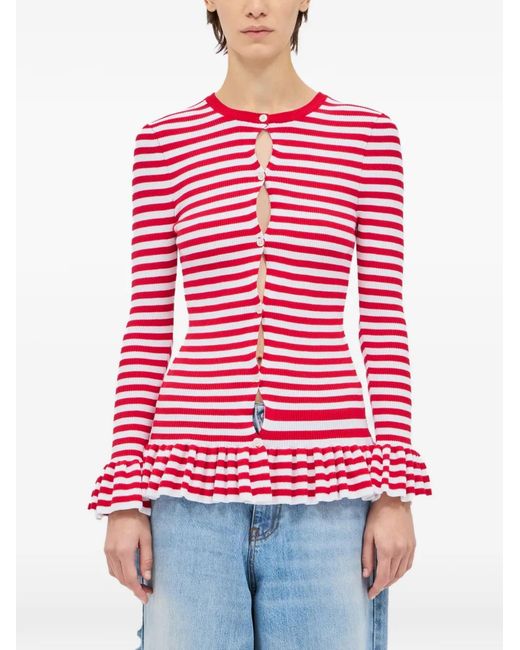 MSGM Red Striped Ruffled Knitwear