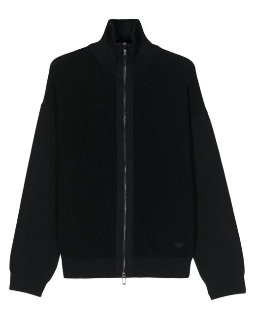 Emporio Armani Black Zip-up Open-knit Cardigan for men