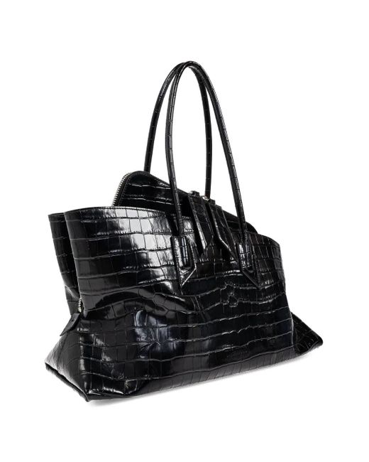 Bolso shopper con efecto de piel de cocodrilo The Attico de color Black