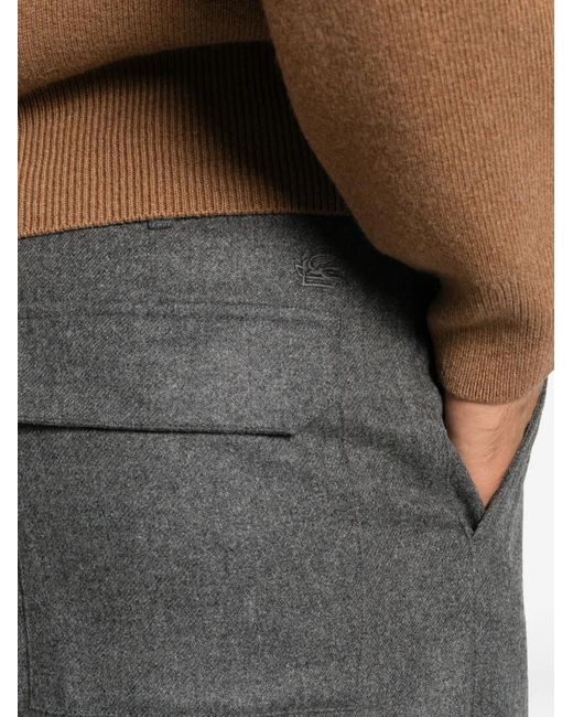 Etro Gray Logo-Embroidered Straight-Leg Trousers for men