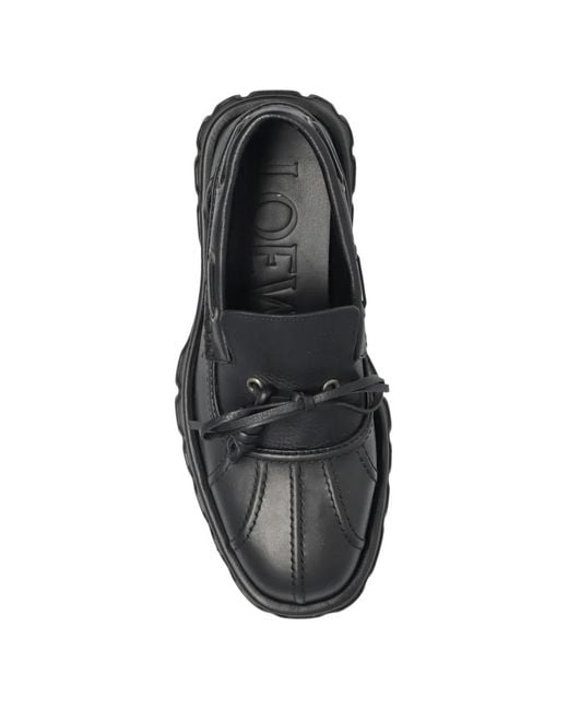 Loewe Black Lace-Up Lug-Sole Loafers for men