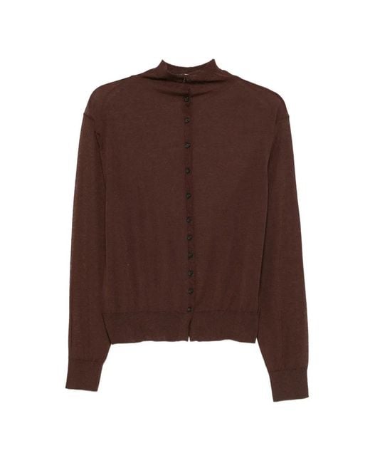 Alysi Brown Cardigan Boutonné À Col Montant