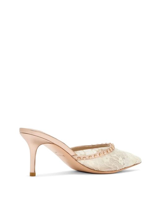 Nicoli Natural Lace Pointed-Toe Mules