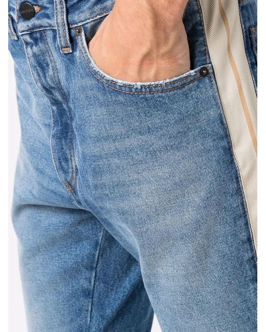 Palm Angels Blue Side-Stripe Straight-Leg Jeans for men