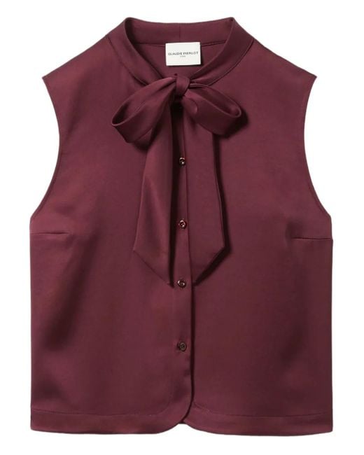 Claudie Pierlot Purple Sleeveless Bow-Neck Top