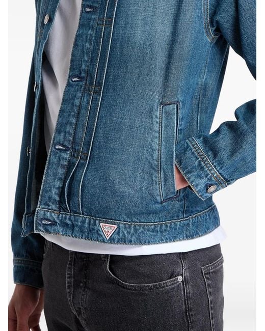 Guess Blue Faded Logo-Patch Denim Jacket for men