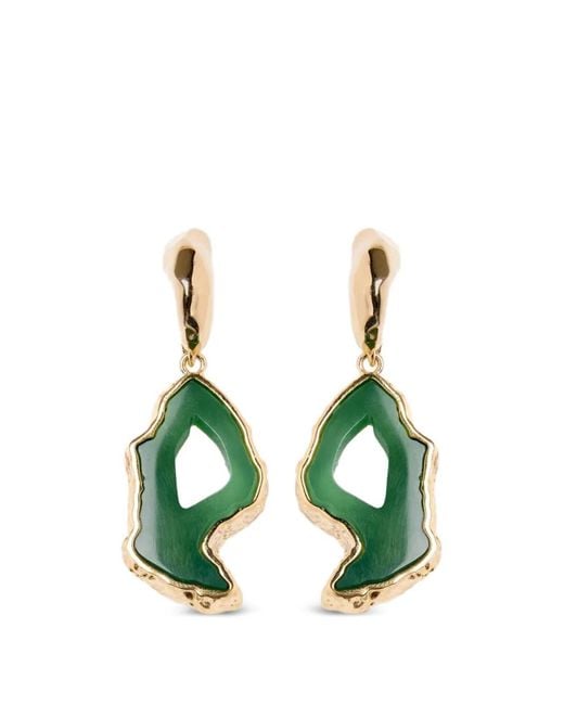 Erdem Green Stone-Pendant Drop Earrings