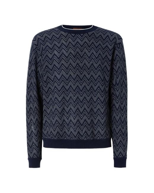 Missoni Blue Pull En Cachemire À Motif Zig-Zag for men