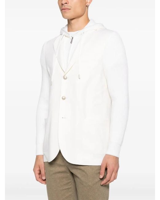 Eleventy White Hooded Button Blazer for men