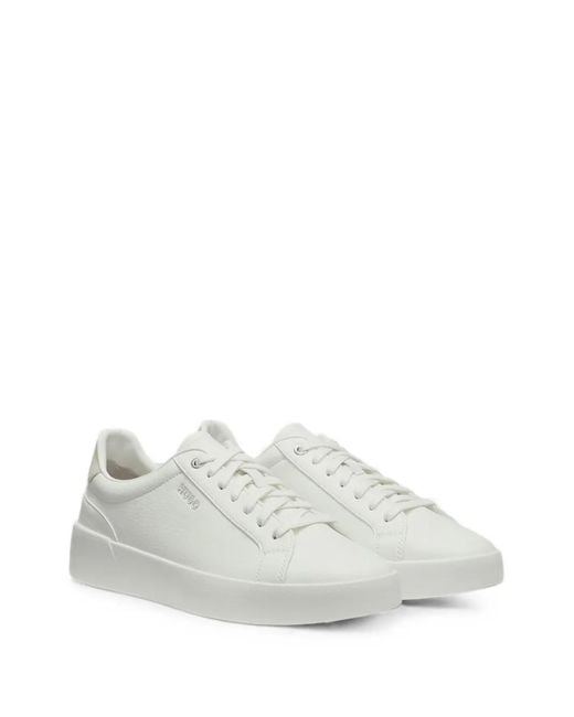 HUGO White Logo-Plaque Low-Top Sneakers for men