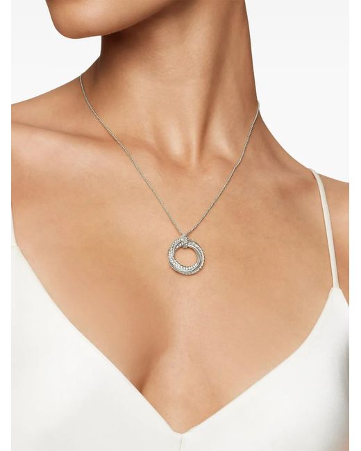 David Yurman Metallic Sterling Crossover Diamond Pendant Necklace (21Mm)