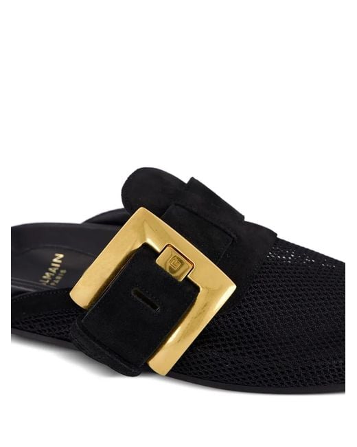 Balmain Black Anthem Flat Mules