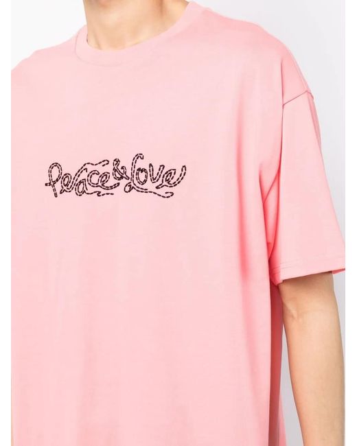 FIVE CM Pink Embroidered-Slogan Short-Sleeve T-Shirt for men