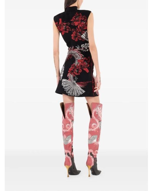 Abito Corto A Fiori di Roberto Cavalli in Black