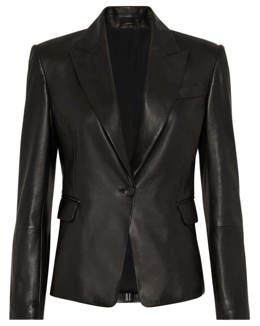 Brunello Cucinelli Black Single-Breasted Leather Blazer