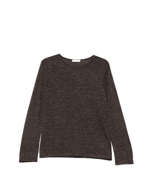 The Row Brown Nile Long-Sleeve Round-Neck Top