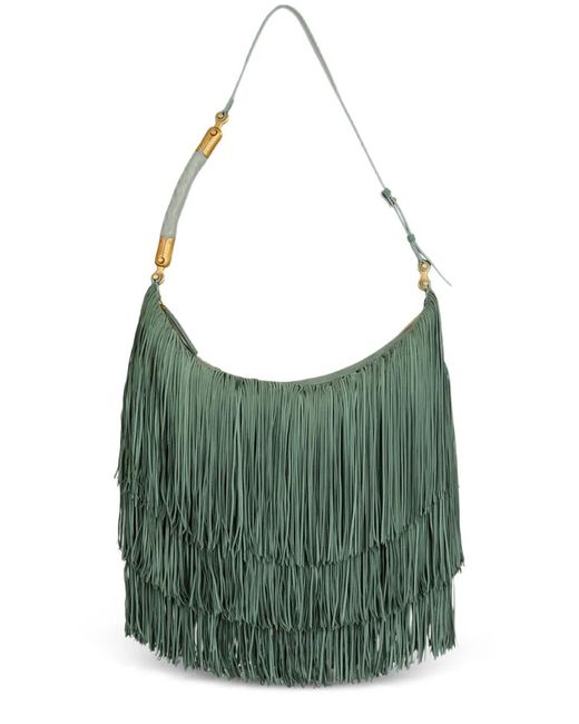 Balmain Green Ébène Large Fringed Suede Bag