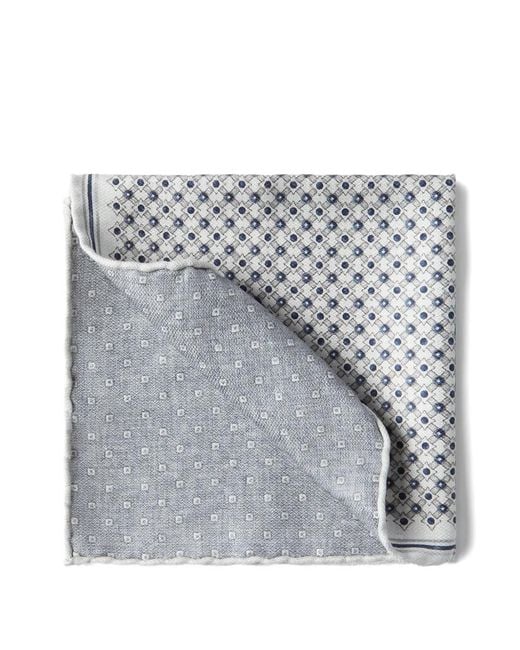 Brunello Cucinelli Gray Geometric-Pattern Silk Pocket Square Scarf for men