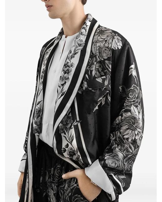 Dolce & Gabbana Black Floral Belted Robe for men