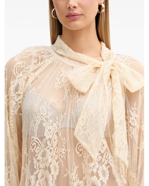 ViCOLO Natural Bow-Detail Floral-Lace Blouse