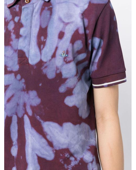 Stain Shade Purple Tie-die Print Cotton Polo Shirt for men