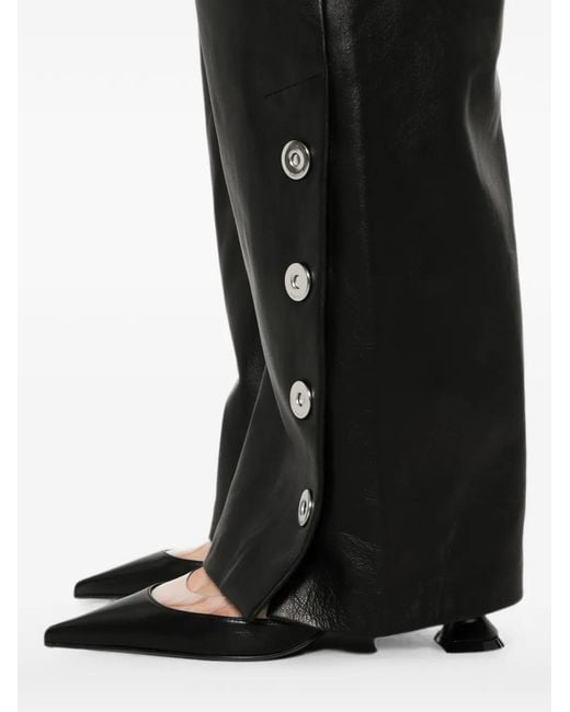 Sportmax Gray Button-Embellishment Leather Trousers