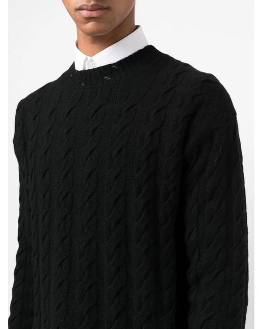 Laneus Black Cable-Knit Crew Neck Sweater for men